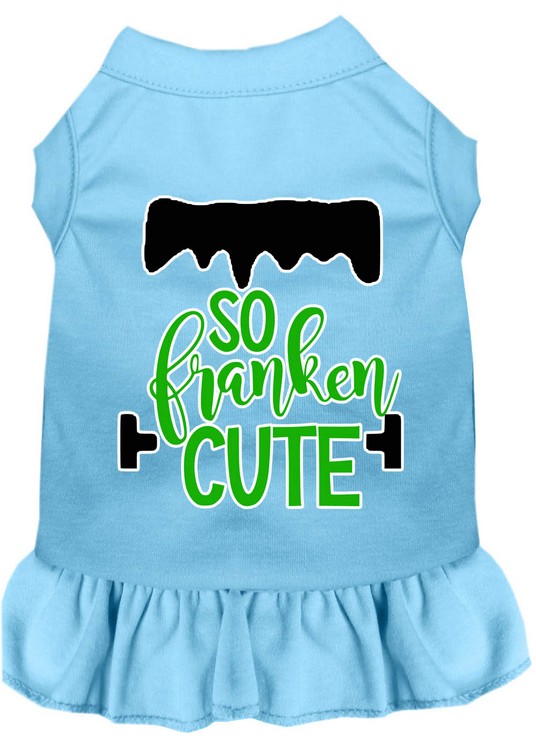 So Franken Cute Screen Print Dog Dress Baby Blue XS